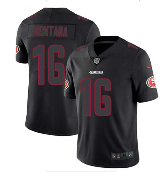 Mens San Francisco 49ers #16 Joe Montana Black Impact Limited Stitched Jersey Dyin
